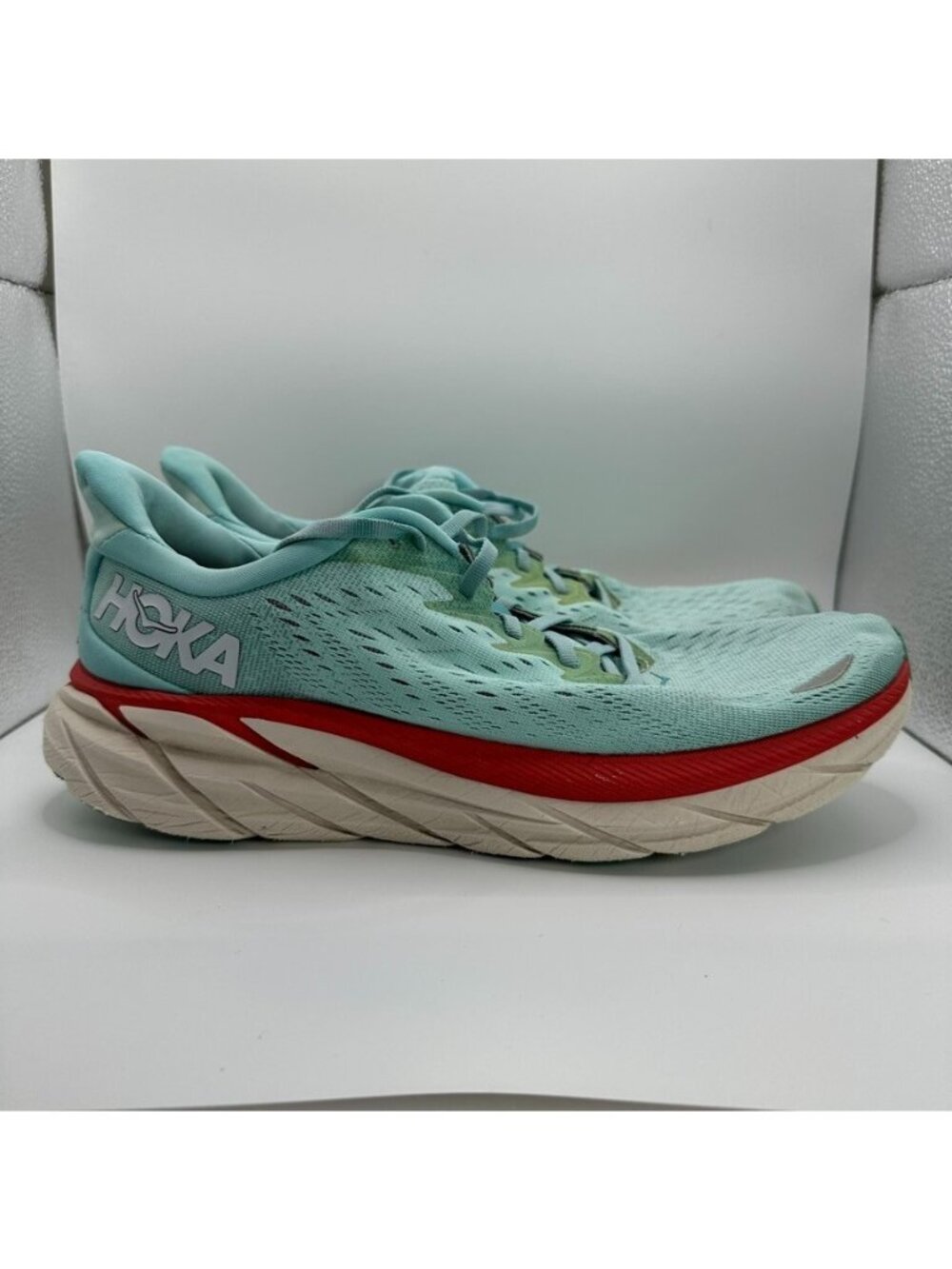 Hoka One One W Clifton 8 Shoes Womens Size 10.5B Blue Red Running Cushioned